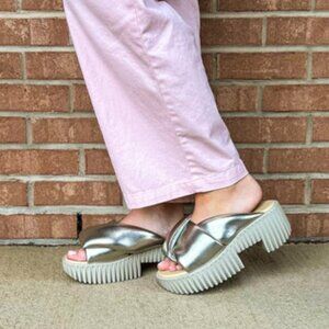 NEW 4CCCCEES Leather Plia Anda Heeled Sandals in champagne 0126 10t5